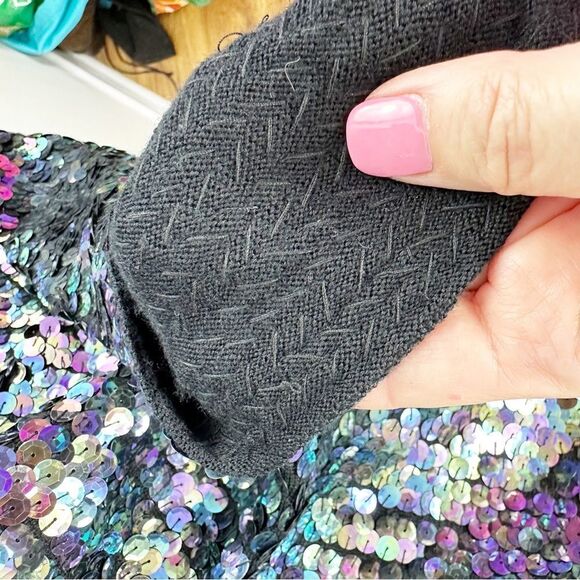 Bird by Juicy Couture Wool Knit Mermaid Sequin Dress w/Flutter Sleeve Sz Large - Picture 12 of 14